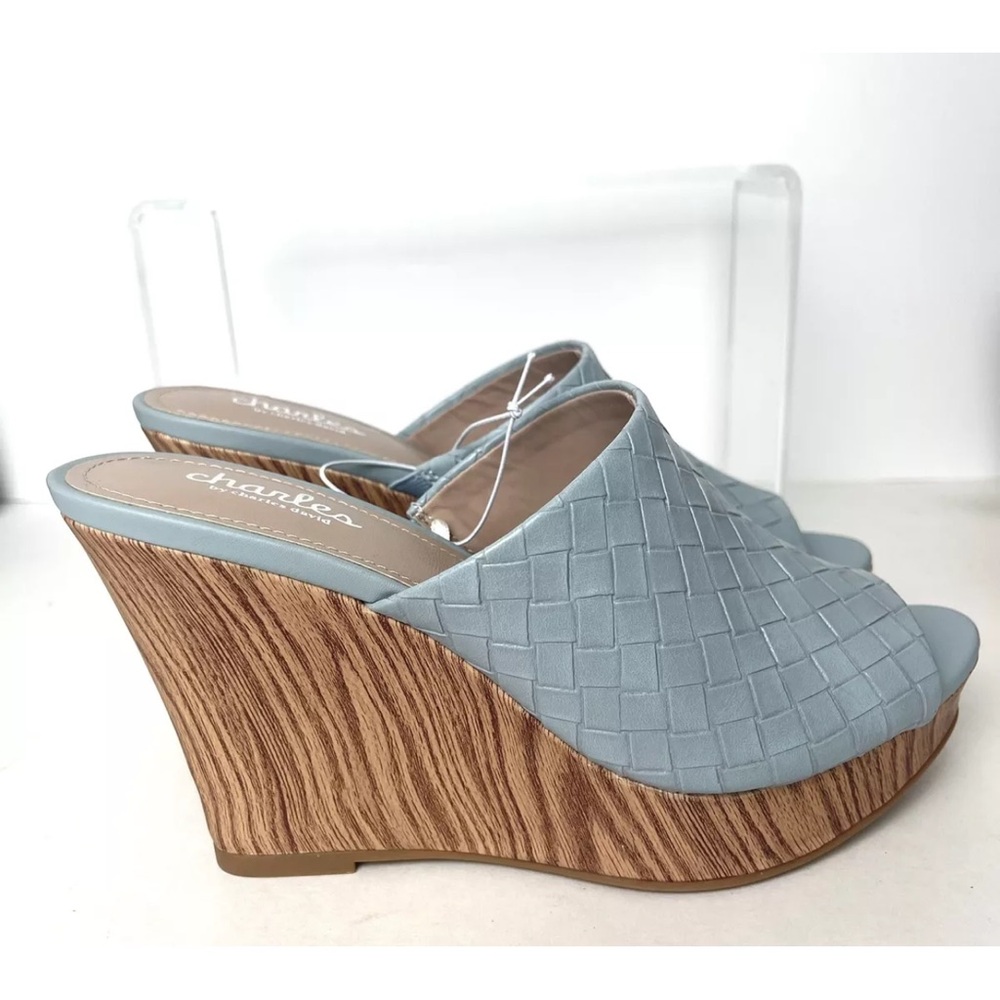CHARLES DAVID Launder Woven Blue Wedge Sandals Cork Platform 3.75”H Heels  Sz 7 - Picture 2 of 8